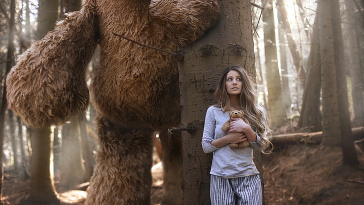 brun björn plysch leksak, foto manipulation, fantasi, nallebjörnar, HD tapet