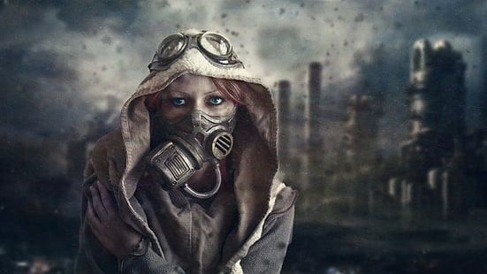 apocalyptic, gas masks, women, HD wallpaper HD wallpaper