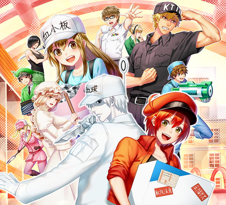 Anime, Cells at Work!, AE3803 (Cells at Work), Helper T (Cells at Work!), Killer T (Cells at Work!), Natural Killer (Cells at Work!), Platelet (Cells at Work!), U-1146 (Cells At Work!), HD wallpaper
