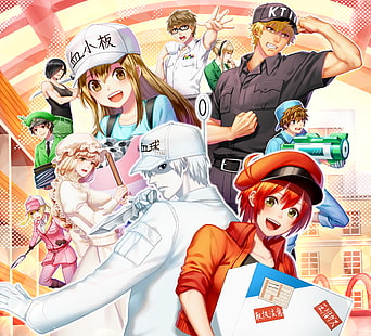 Anime, Cells at Work!, AE3803 (Cells at Work), Helper T (Cells at Work!), Killer T (Cells at Work!), Natural Killer (Cells at Work!), Trombocyter (Cells at Work!), U -1146 (Celler At Work!), HD tapet HD wallpaper