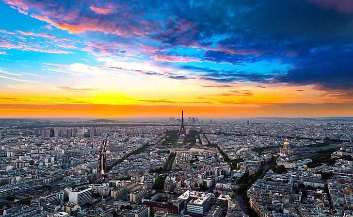 Paris stadsbild, flygfoto av byggnader, Europa, Frankrike, Paris, stadsbild, HD tapet