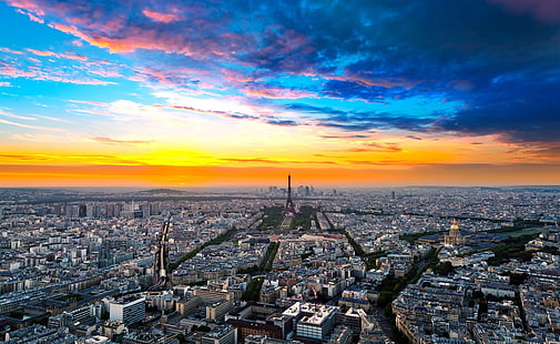 ทิวทัศน์ของเมืองปารีส, ภาพถ่ายทางอากาศของอาคาร, ยุโรป, ฝรั่งเศส, ปารีส, ทิวทัศน์ของเมือง, วอลล์เปเปอร์ HD HD wallpaper