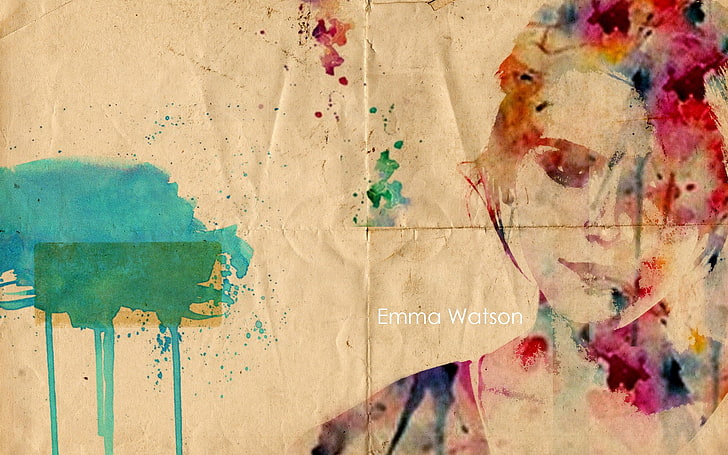 Эмма Уотсон краска брызги искусства, Эмма Уотсон, абстракция, произведения искусства, женщины, краска брызги, HD обои