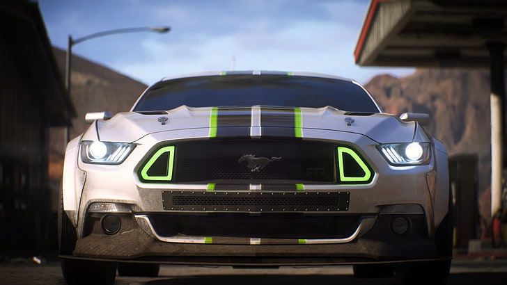 biały Ford Mustang coupe, Need for Speed, gry wideo, Need for Speed: Payback, samochód, Tapety HD