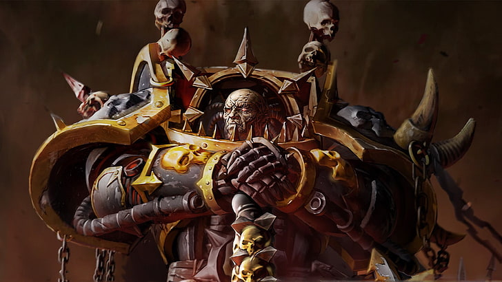 brązowo-beżowa ilustracja potwora, Warhammer 40,000, Chaos, Chaos lord, Tapety HD