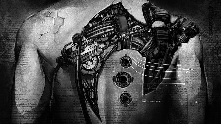 Circle of Dust, Monochrom, Roboter, Drähte, Klayton, Cyberpunk, HD-Hintergrundbild