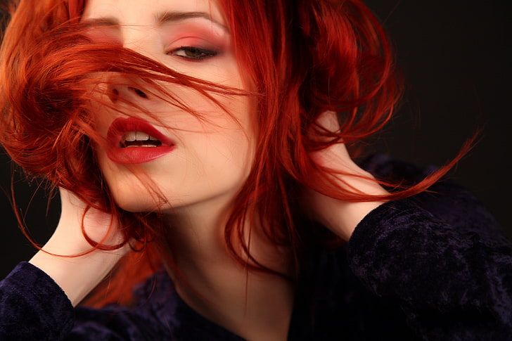 سترة نسائية سوداء ، Ariel Piper Fawn ، أحمر الشعر ، مكياج ، نسائي، خلفية HD