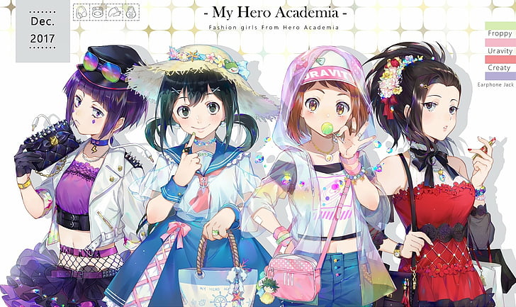 Anime, My Hero Academia, Kyouka Jirou, Momo Yaoyorozu, Ochaco Uraraka, Tsuyu Asui, Sfondo HD