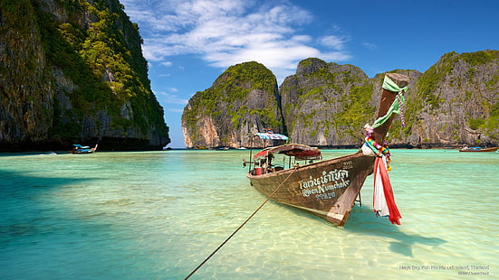 マヤ湾、ピピ島レー島、タイ、ビーチ、 HDデスクトップの壁紙 HD wallpaper