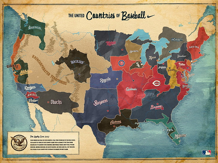 guide map poster, USA, baseball, map, sport, HD wallpaper