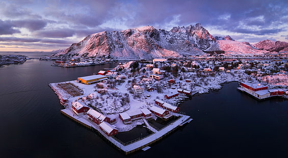 Ballstad köyü, Lofoten adaları, Norveç, ..., Avrupa, Norveç, Seyahat, Kış, Köyü, Fotoğrafçılık, Adalar, Hava, Pitoresk, lofoten, Ballstad, balık köyü, HD masaüstü duvar kağıdı HD wallpaper