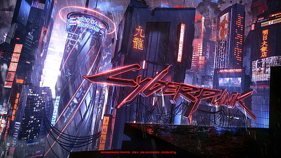 cyberpunk, Cyberpunk 2077, neon, poster, cyber, cyber city, donne, grafica di gioco, Sfondo HD HD wallpaper