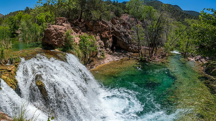 водопад, изкопаем поток, поток, 8k uhd, пътека, Аризона, САЩ, водопад на изкопаем поток, лагер верде, HD тапет