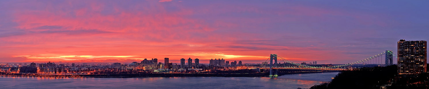 cidade de nova york tela tripla pôr do sol, HD papel de parede HD wallpaper