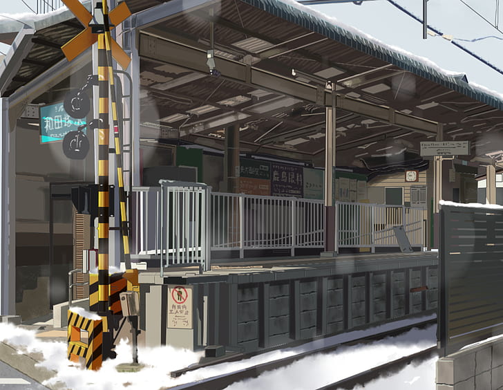 Anime, Original, Eisenbahn, Schnee, Bahnhof, HD-Hintergrundbild