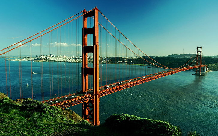橋、風景、サンフランシスコオークランドベイブリッジ、サンフランシスコ、市、 HDデスクトップの壁紙