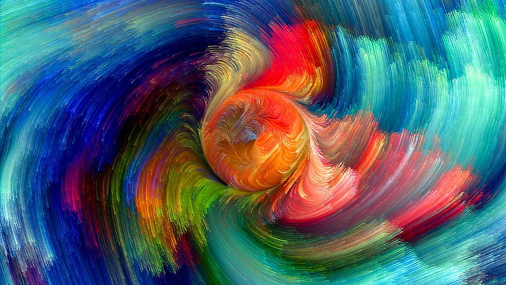 green, red, and blue abstract painting, abstract, colorful, digital art, swirls, CGI, circle, HD wallpaper