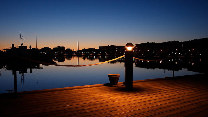 dock, night, lantern, HD wallpaper