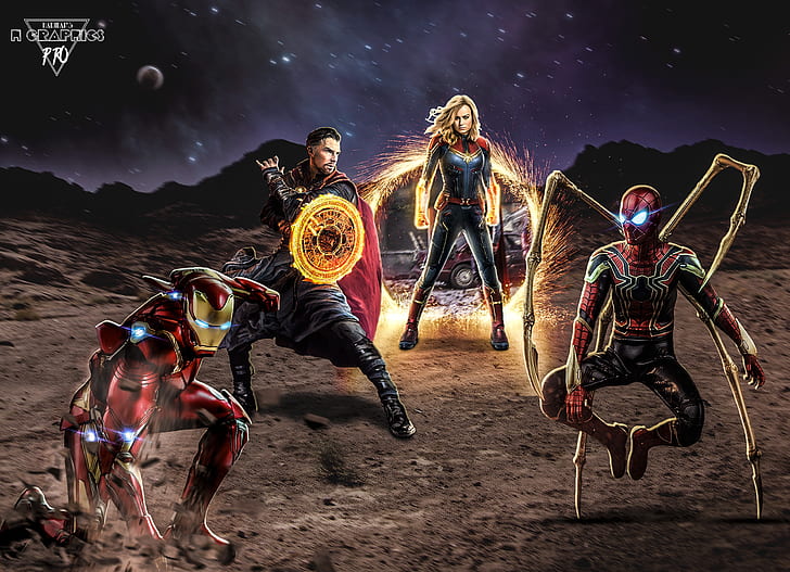 The Avengers, Avengers Endgame, Captain Marvel, Doctor Strange, Iron Man, Spider-Man, Sfondo HD