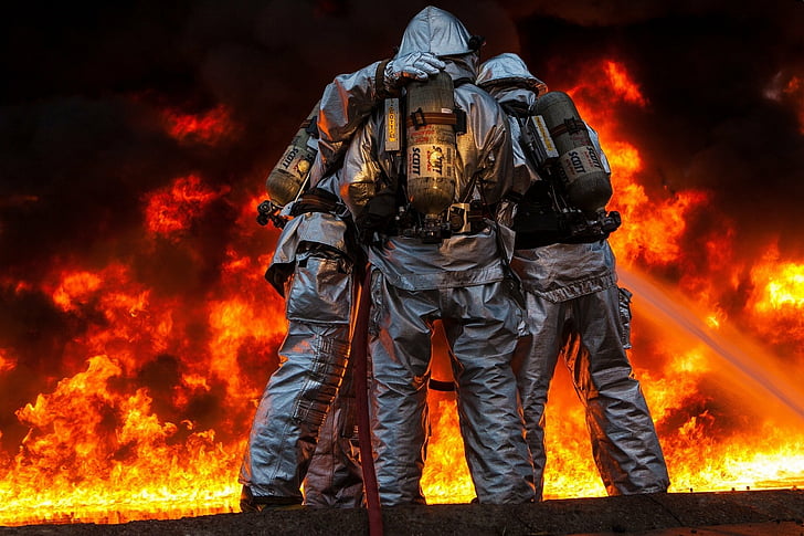 Men, Firefighter, Fire, Flame, Hose, Man, Water, HD wallpaper |  Wallpaperbetter