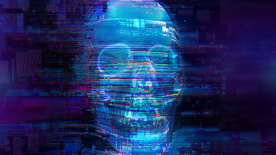 Rädsla, neon, blå, infraröd, skalle, 5K, HD tapet HD wallpaper