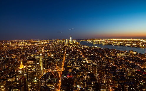 New York City skyscrapers night view, HD wallpaper HD wallpaper