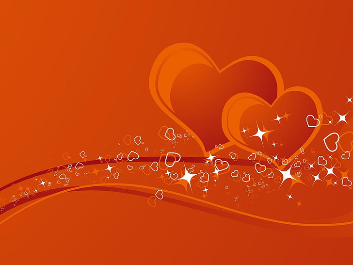ilustração de dois corações vermelhos, coração, casal, luz, brilho, HD papel de parede