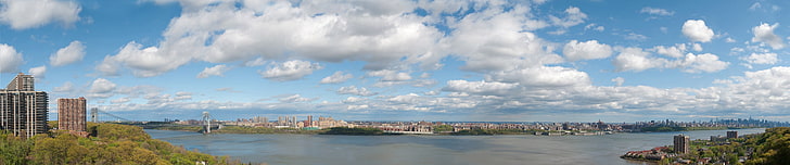 New York City, triple screen, wide angle, city, cityscape, George Washington Bridge, HD wallpaper