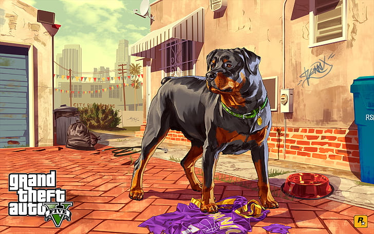Grand Theft Auto, Grand Theft Auto V, Chop (Grand Theft Auto), Dog, Rottweiler, HD wallpaper