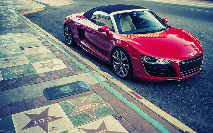 car, Audi, red cars, urban, vehicle, HD wallpaper