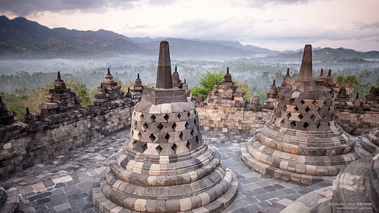 Borobudur, Java, Indonesien, landmärken, HD tapet HD wallpaper