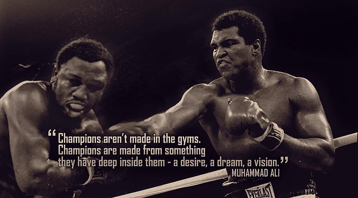 Muhammad Ali mit Textüberlagerung, Zitat, HD-Hintergrundbild