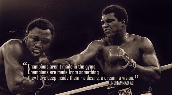 Muhammad Ali con superposición de texto, cita, Fondo de pantalla HD HD wallpaper