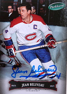 Karta kolekcjonerska hokeisty Montreal Canadiens z autografem, Jean Béliveau, Montreal Canadiens, Legendy hokeja, Hokej, Tapety HD HD wallpaper