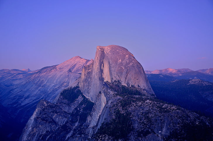 rock mountain, sunset, CA, USA, moonlight, Yosemite national Park, granite rock, Half Dome, HD wallpaper