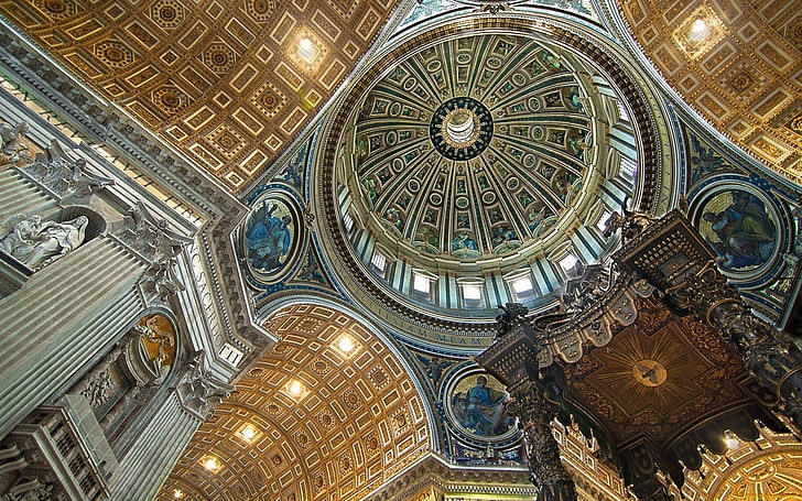 St. Peter's Basilica in Rome, dome, Vatican, Rome, basilica, interior, HD wallpaper