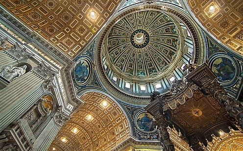 St. Peter's Basilica in Rome, dome, Vatican, Rome, basilica, interior, HD wallpaper HD wallpaper