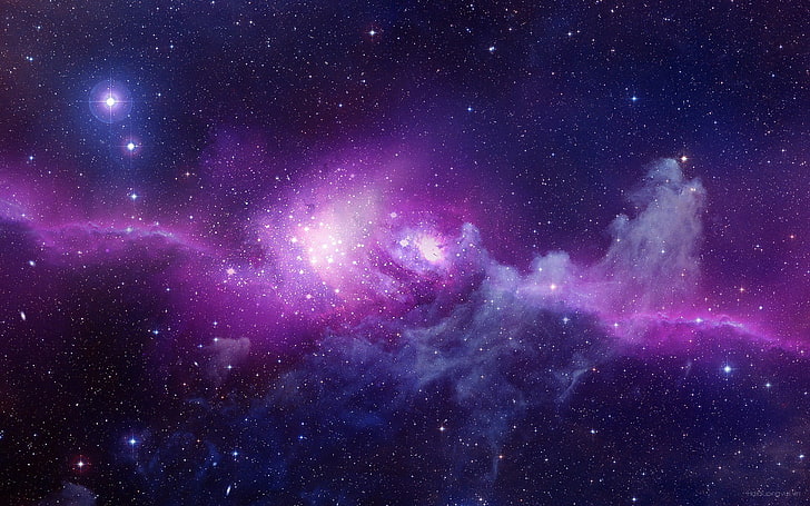 digitale Tapete des lila und grauen Nebels, Nebelfleck, Raum, Sterne, Raumkunst, Lila, Planet, Galaxie, digitale Kunst, HD-Hintergrundbild
