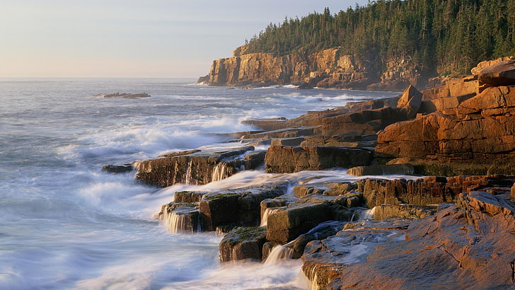 costa, natureza, água, mar, rocha, HD papel de parede