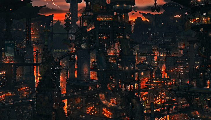 도시 밤 아키텍처 steampunk 건물 제국 소년 도시 2800x1600 자연 도시 HD 아트, 밤, 도시 풍경, HD 배경 화면