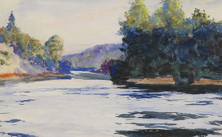 figure, watercolor, Frank Weston Benson, River landscape, HD wallpaper