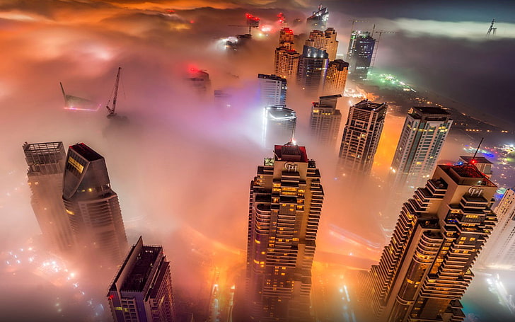 Dubai fog-city at night-Fonds d'écran HD pour ordinateur de bureau-2880 × 1800, Fond d'écran HD