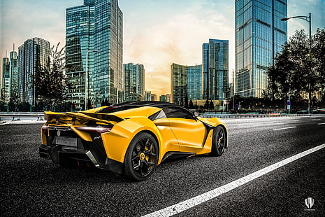 Auto, Yellow, The city, Rendering, Supercar, Concept Art, Sports car, SuperSport, Transport & Vehicles, Benoit Fraylon, by Benoit Fraylon, Fenyr SuperSport, WMotors, HD wallpaper HD wallpaper