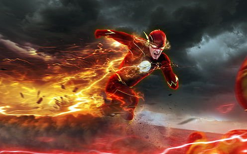 The Flash HD wallpaper, chase, art, flash, The Flash, Barry Allen, Reverse-Flash, Professor Zoom, Eobard Thawne, HD wallpaper HD wallpaper