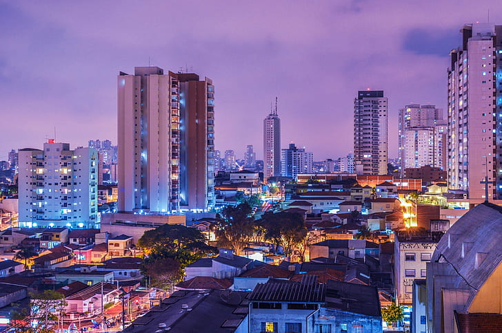 brasil, brazil, buildings, city, city challenge, electricity, high rises, long exposure, night, nightlife, sao paulo, skyscrapers, HD wallpaper