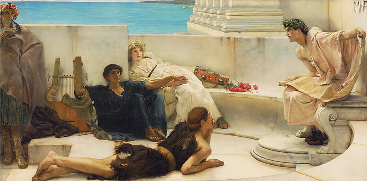 quadro, il poeta, genere, Lawrence Alma-Tadema, Lettura da Omero, Sfondo HD