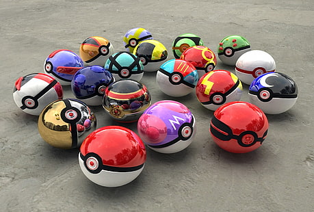 колекция от топчета от различни цветове, Pokémon, Poké Balls, HD тапет HD wallpaper