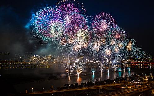 fuochi d'artificio multicolori, fuochi d'artificio, notte, colorato, città, Sfondo HD HD wallpaper