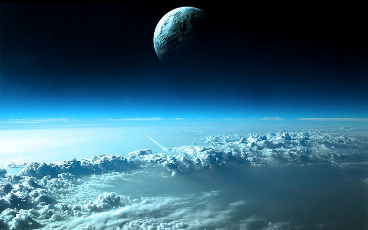 خلفية الكوكب ، الفضاء ، الأرض ، الغيوم ، القمر ، الكوكب ، العمل الفني ، الفن الرقمي ، فن الفضاء ، الغلاف الجوي، خلفية HD