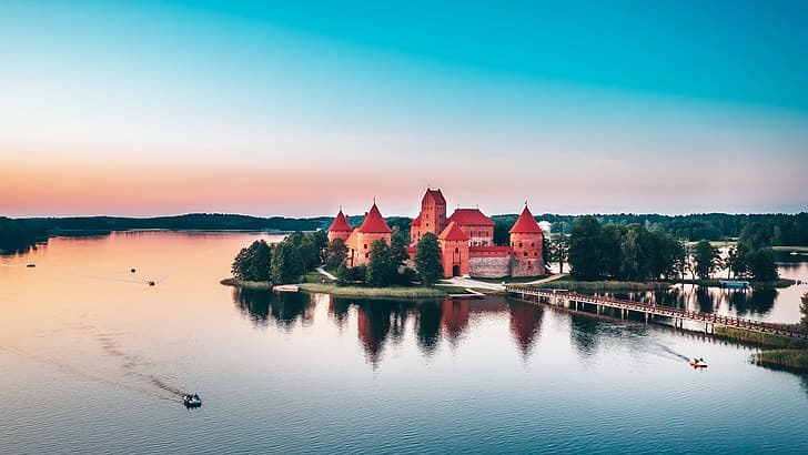 Trakai, Lituânia, pilis, lago, HD papel de parede